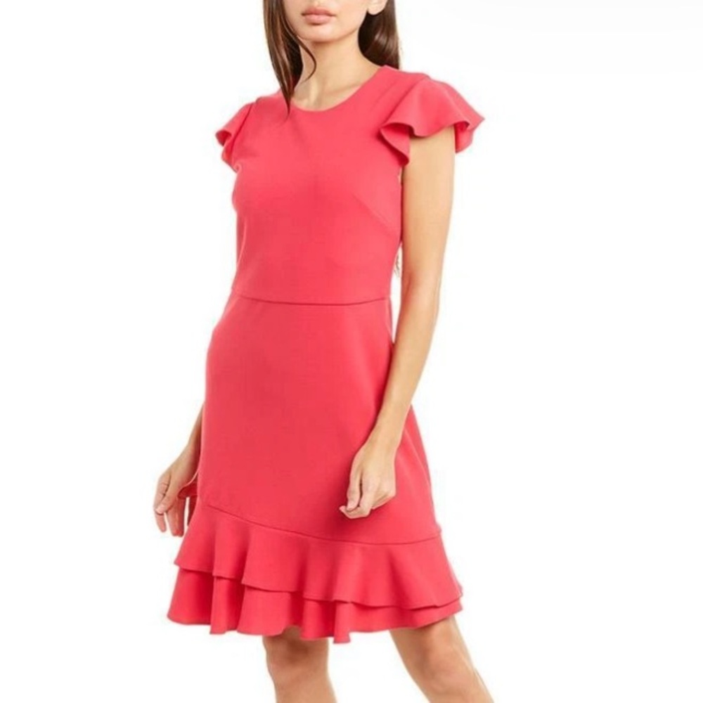 BETSEY JOHNSON Short Sleeve Fitted Ruffle Hem Fuchsia Dress--NWT--10